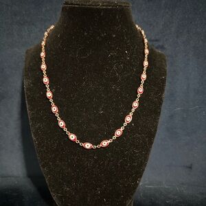 Evil Eye Gold Filled Necklace Red and White